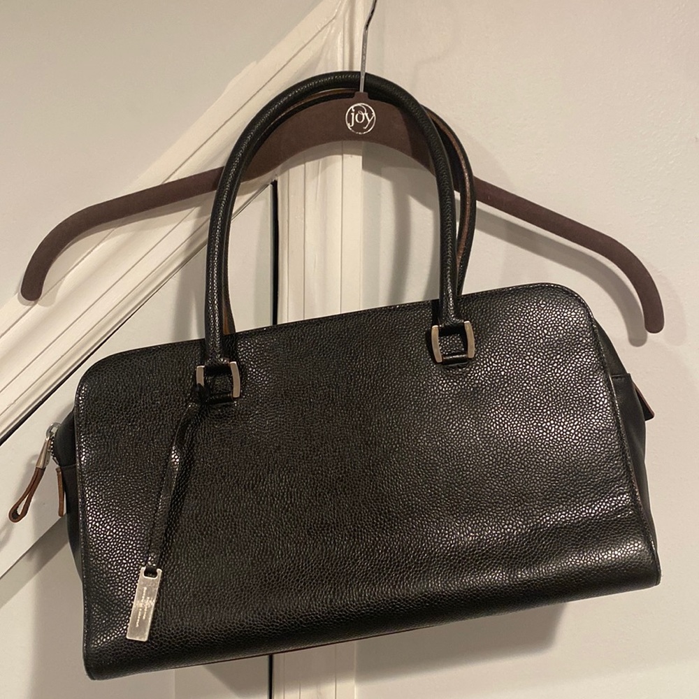 STRENESSE Gabriele Strehle Black Pebbled Leather Handbag with Brown Detail